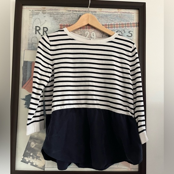 COS Tops - COS Navy Blue White Stripped Coastal Cotton Silk Button-Back Top S